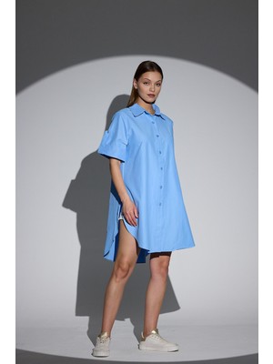 HANIQA Oversize Kısa Kollu Uzun Basic Gömlek