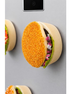 Haki Store Hamburger Magnet | Gerçek Görünümlü Yumuşak Dekoratif Buzdolabı Magneti ve Masa Aksesuarı 9x9 cm Tekli