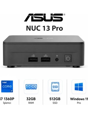 Asus NUC13 Pro Slim Kit NUC13ANKI7 Intel Core I7 1360P 32GB Ram 512GB SSD W11 Pro Mini Masaüstü Pc