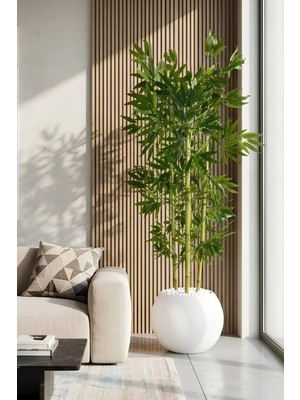 Cihan Çiçekçilik Yapay Yapraklı Bambu Ağacı 4 Bambulu 170 cm 27*33 Küre Saksı