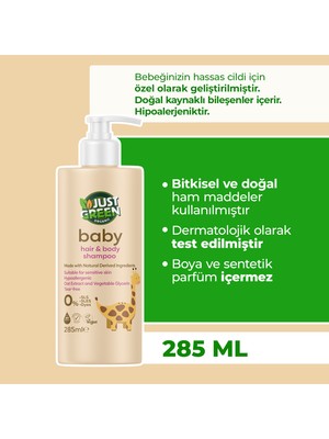 Just Green Organic Baby %100 Doğal Bebek Saç ve Vücut Şampuanı Göz Yakmayan, 285ML