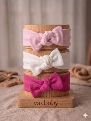 Vavbaby Kız Bebek 3’lü Ribana Fiyonklu Bandana Seti - Fuşya