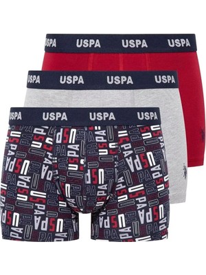 U.S. Polo Assn. 80509 Erkek Baskılı-Bordo-Grimelanj Pamuklu 3 Lü Boxer