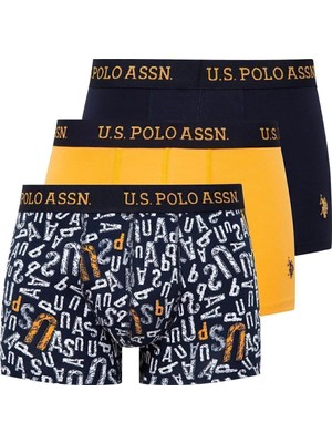 U.s. Polo Assn. - Erkek Sarı - Baskılı- Lacivert 3 Lü Boxer Z.8.0.et.4.a.g9.r.7.p