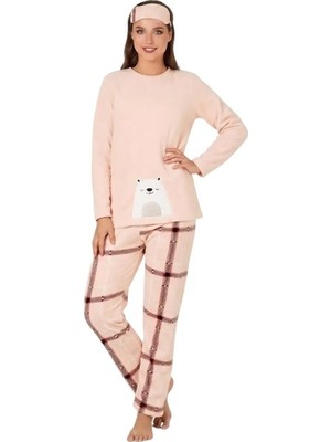 Kandilli Zirve Kadın Pudra Kışlık Polar Uzun Pijama Takımı 2272
