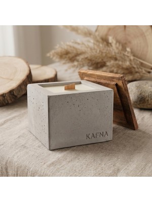 Kafna Küçük Boy Beton Mum Doğal Ahşap Kapaklı Minimalist Dekor Mum
