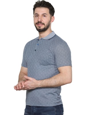 Erkek Baba ve Orta Yaş Penye Tişört Yakalı Cepli Jakarlı Kumaş Klasik Kesim