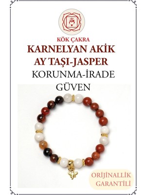 Orenda Design Karnelyan, Akik, Ay Taşı, Kırmızı Jasper Taşlı Sakral Çakra Bilekliği – Tutku ve Duygusal Denge