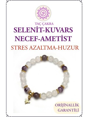 Orenda Design Selenit, Kristal Kuvars, Ametist, Necef Taşlı Taç Çakra Bilekliği – Ruhsal Huzur ve Denge