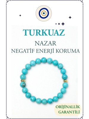 Orenda Design Turkuaz Doğal Taş Bileklik – Nazar ve Negatif Enerjiye Karşı Koruma, Stres Azaltma