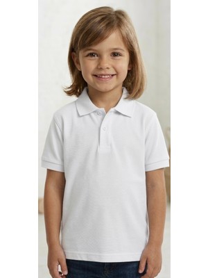 Şen Bebe Polo Yaka Beyaz Çocuk Tişört