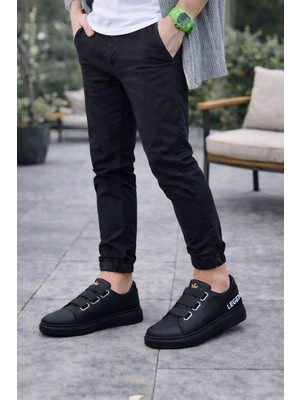 Mevese Onom Bağcıksız 3 Bantlı Lastikli Legend Cilt Erkek Günlük Sneaker Ayakkabı CST - Siyah