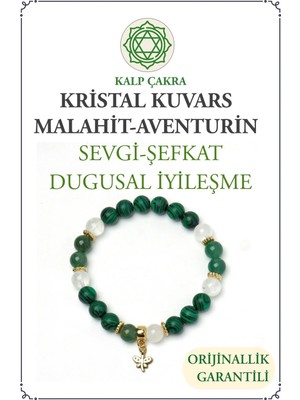 Orenda Design Malahit, Aventurin, Kristal Kuvars Taşlı Kalp Çakra Bilekliği – Sevgi ve Duygusal Denge