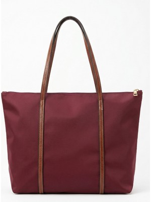 Vellamour Kadın Bordo Büyük Boy Omuz Çantası – Fermuarlı Günlük Tote Bag