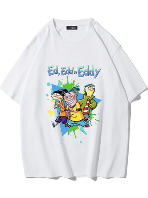 Brz Collection Unisex Oversize Ed, Edd N Eddy T-Shirt (Beyaz)