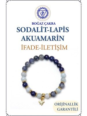 Orenda Design Sodalit, Lapis Lazuli, Akuamarin Taşlı Boğaz Çakra Bilekliği – Ifade Gücü ve Iletişim
