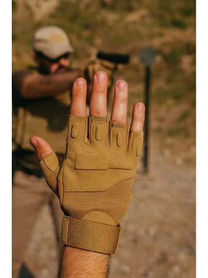 Single Sword Tam Parmak Softshell Dokunmatik Parmak Özellikli Eldiven Bej Yarım Parmak