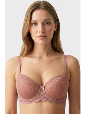 Hadiora Kadın Gül Kurusu Dantelli Destekli Sütyen