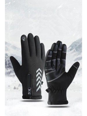 Single Sword Su Geçirmez Softshell Unisex Bisiklet Motosiklet Eldiven Dokunmatik Kışlık Rüzgâr Geçirmez Kaymaz Tam Parmak - Beden: XL | Renk: Siyah