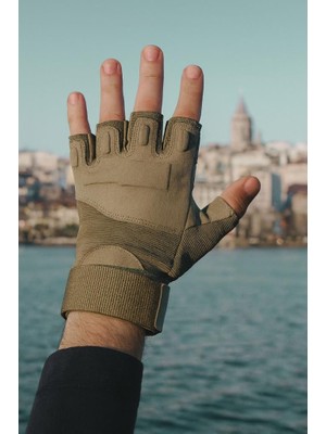 Single Sword Yarım Parmak - SC 1002 Kısa Parmak Taktik ve Outdoor Eldiveni – Dayanıklı Operasyon Modeli - Beden: M | Renk: Haki