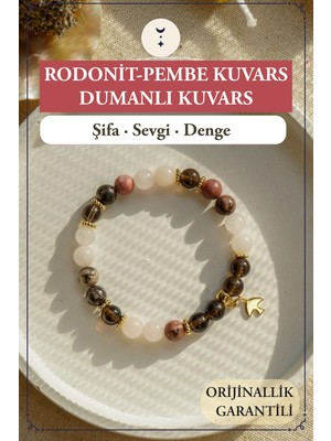 Orenda Design Rodonit, Pembe Kuvars, Dumanlı Kuvars Doğal Taş Bileklik – Şifa, Sevgi & Denge