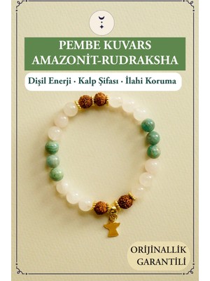 Orenda Design Pembe Kuvars, Amazonit, Rudraksha Doğal Taş Bileklik – Dişil Enerji, Kalp Şifası & Ilahi Koruma