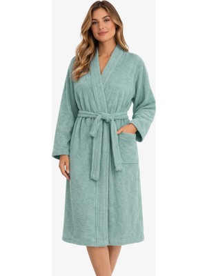 Mira Home Kimono Yaka Unisex Pamuklu Tek Kişilik Bornoz Yeşil