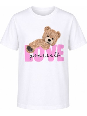 Trender Love Yourself Ekru Kız Çocuk T-Shirt 8039