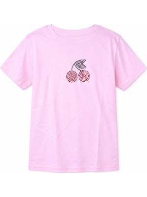 Trender Kiraz Kısa Kol O Yaka Pembe Kız Çocuk T-Shirt 26YDT1000054
