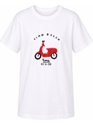 Trender Ciao Bella Kısa Kol O Yaka Ekru Kız Çocuk T-Shirt 26YDT1000050
