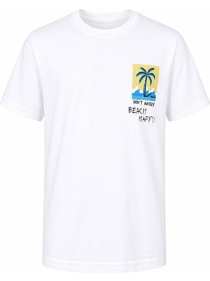 Trender Beach Happy Baskı Beyaz Erkek Çocuk T-Shirt 8033