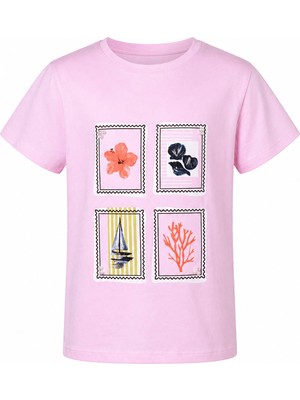 Trender Çerçeve Baskılı Pembe Kız Çocuk T-Shirt 8040
