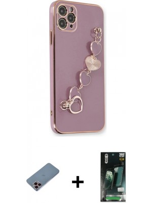 Marsilyan™- iPhone 11 Pro Max Kılıf Nova Işık Prime - Siyah 360 Mat Full Body Arka Koruyucu + Shine Kamera Lens Koruma Cam - Pe