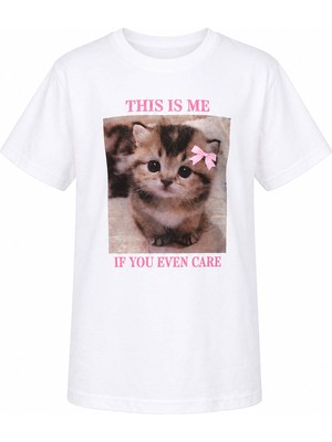 Trender Kedi Baskılı Ekru Kız Çocuk T-Shirt 8037