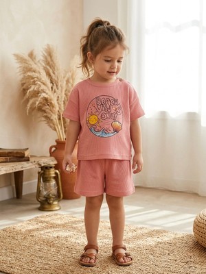 Baby Kuğu Unisex Waffle Kumaş Çocuk Bohem Ikili Takım