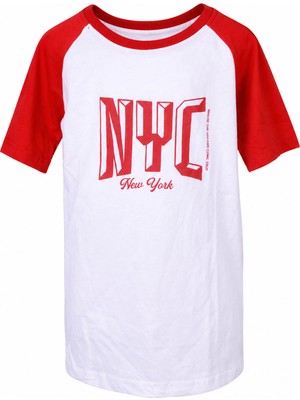 Trender Nyc Parçalı Beyaz-Kırmızı Erkek Çocuk T-Shirt 26YDT1000056