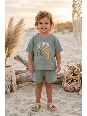 Baby Kuğu Unisex Waffle Kumaş Çocuk Bohem Ikili Takım