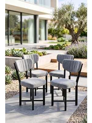 GOLDFALEZ Sandalye 4 Adet Baby Face Kumaş Metal Ayak Modern Mutfak Sandalyesi Cafe Balkon Ofis Elma
