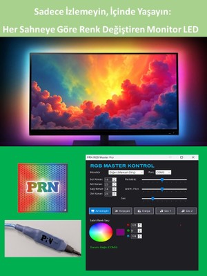 PRNTECH Pc Monitör Görüntü/ses Senkron Rgb LED Arka Işık, Windows/mac Uyumlu, Adaptör Dahil, Çoklu Monitör Desteği