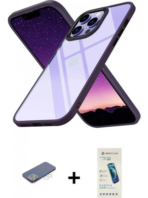 Pileli Store Pilelistore™ iPhone 13 Pro Max Kılıf Nova Işık Serisi - Şeffaf Pasifik Cam Ekran Koruyucu + Renkli Kamera Lens Koruma Cam - Yl