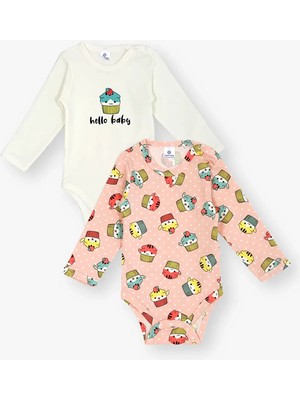 Luggi Baby Bisiklet Yaka Baskılı Uzun Kollu Kız Bebek Çıtçıtlı Body 2'li