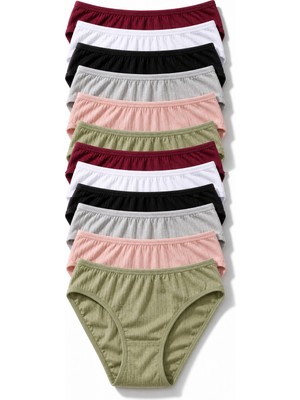 Tutku Kadın 12’li Karışık Pamuklu Likralı Normal Bel Bikini Külot