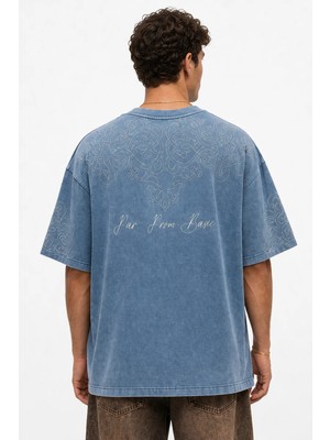 Respire Erkek Far From Basic Yıkamalı Oversize T-Shirt Bebe Mavi
