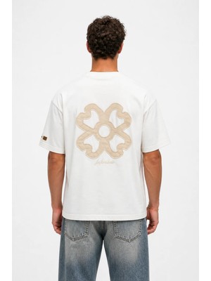 Respire Erkek Nakış Detaylı Oversize T-Shirt Ekru