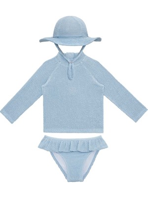 Sand Mother Uv Korumalı Uzun Kollu Dokulu Şapkalı Kız Bebek Mayo Seti