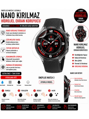Astakos Oneplus Watch 3 Uyumlu Nano Hidro Jel Ekran Koruyucu 2 Adet Darbe Emici Tpu Film