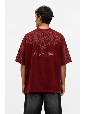 Respire Erkek Far From Basic Yıkamalı Oversize T-Shirt Bordo