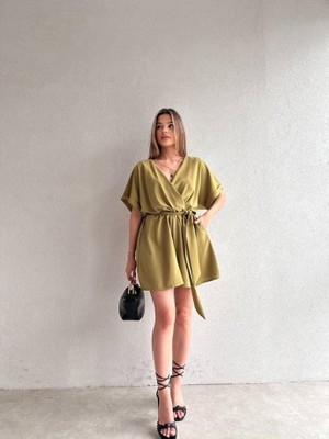 Klex Tek Omuz Çiçek Detaylı Geniş Paça Tulum 5094 Yağ Yeşili - Xl