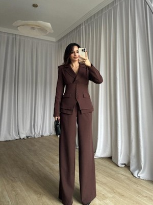 Klex Klasik Kesim Blazer Ceket Pantolon Takım 6021 Kahverengi - Xl