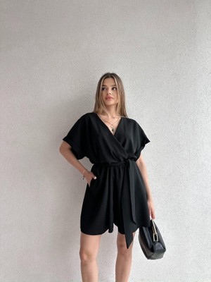 Klex Tek Omuz Çiçek Detaylı Geniş Paça Tulum 5094 Siyah - Xl